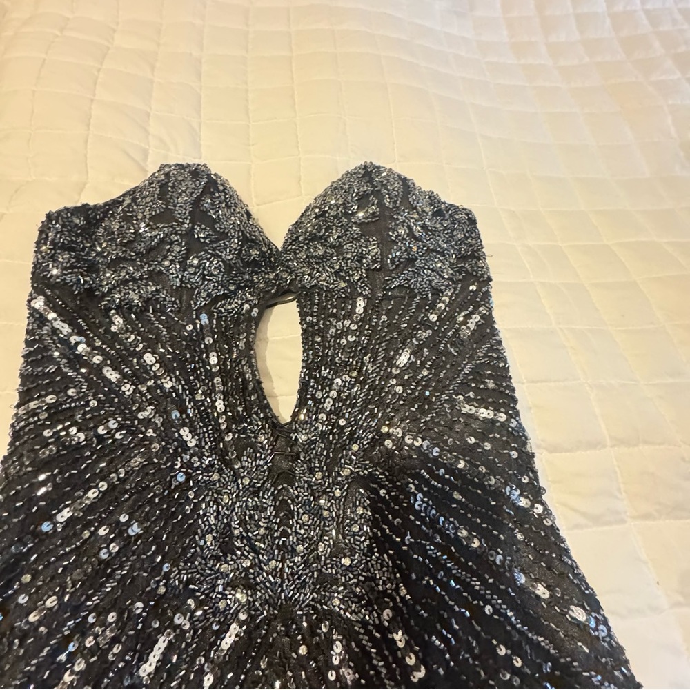 Primavera Couture Black and Silver Sequin Prom Dress